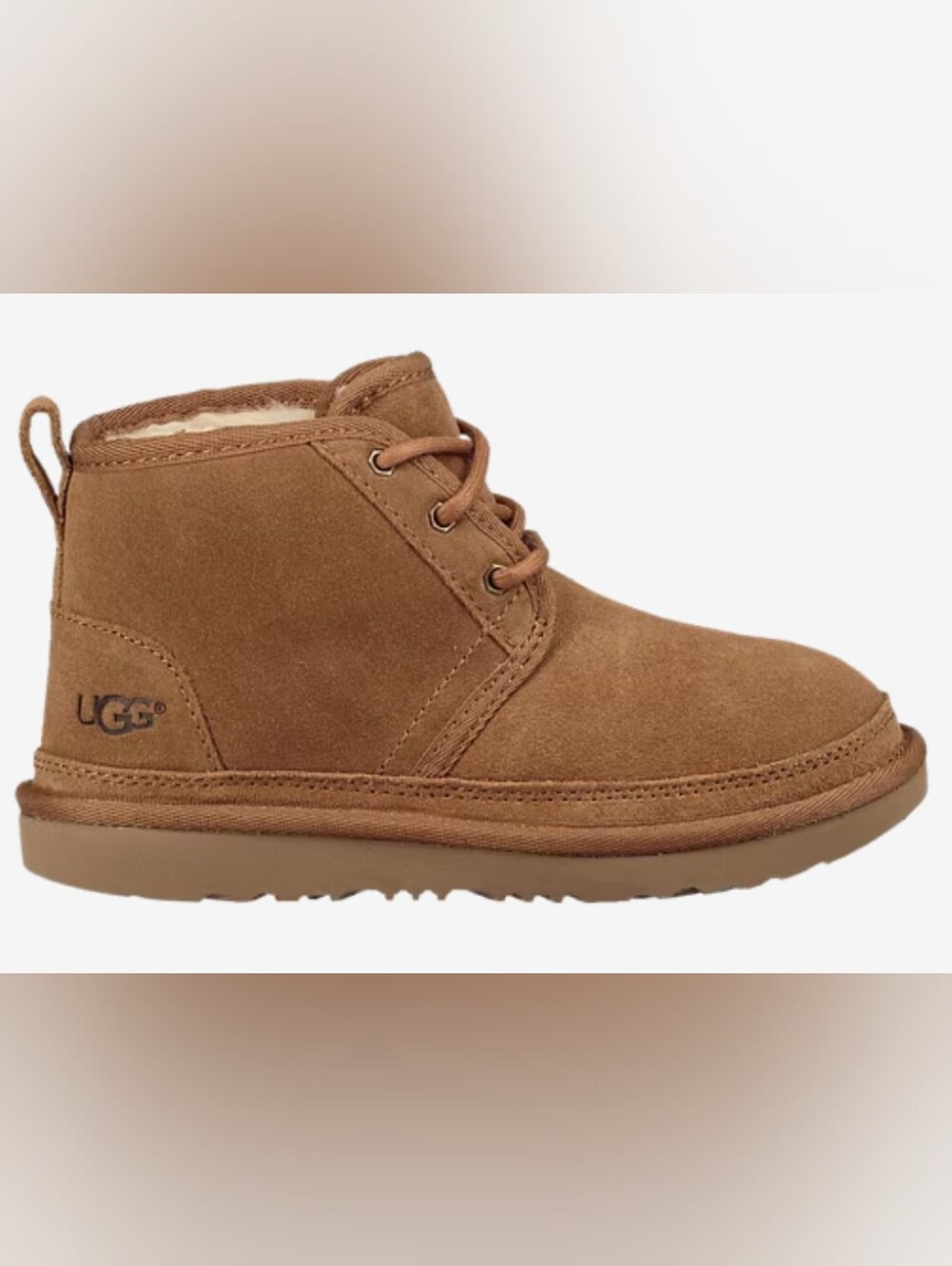 UGG Neumel II Kids Chestnut Suede Lace-Up Ankle Boots Size 1 Used Exc/Box